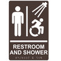 Dark Brown Braille RESTROOM AND SHOWER Sign with Dynamic Accessibility Symbol RRE-14822R_White_on_DarkBrown