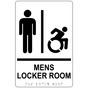 White Braille MENS LOCKER ROOM Sign with Dynamic Accessibility Symbol RRE-19963R_Black_on_White