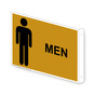 Projection-Mount Gold MEN Restroom Sign With Symbol RRE-7010Proj-Black_on_Gold