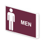 Projection-Mount Burgundy MEN Restroom Sign With Symbol
