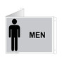Silver Triangle-Mount MEN Restroom Sign With Symbol RRE-7010Tri-Black_on_Silver
