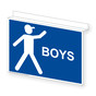 Blue Ceiling-Mount BOYS Restroom Sign With Symbol RRE-7012Ceiling-White_on_Blue