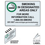 Michigan Smoking In Designated Areas Only Clear Label NHE-10625-Michigan