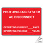 NEC Electrical Photovoltaic System AC Disconnect Label VLT-13321