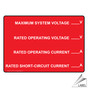 NEC Electrical Maximum System Voltage Label VLT-13326