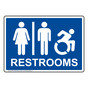 Blue RESTROOMS Sign with Dynamic Accessibility Symbol RRE-7015R-White_on_Blue