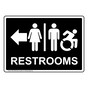 Black RESTROOMS Left Sign with Dynamic Accessibility Symbol RRE-7025R-White_on_Black