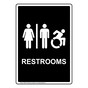 Portrait Black RESTROOMS Restroom Sign with Dynamic Accessibility Symbol RREP-7015R-White_on_Black