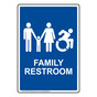 Portrait Blue FAMILY RESTROOM Sign with Dynamic Accessibility Symbol RREP-7035R-White_on_Blue