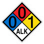 NFPA 704 Diamond Sign with 0-0-1-ALK Hazard Ratings