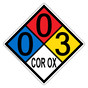 NFPA 704 Diamond Sign with 0-0-3-COR_OX Hazard Ratings