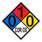 NFPA 704 Diamond Sign with 0-1-0-COR_OX Hazard Ratings NFPA_PRINTED_010COR_OX