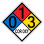 NFPA 704 Diamond Sign with 0-1-3-COR_OXY Hazard Ratings NFPA_PRINTED_013COR_OXY