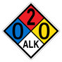 NFPA 704 Diamond Sign with 0-2-0-ALK Hazard Ratings NFPA_PRINTED_020ALK