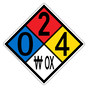 NFPA 704 Diamond Sign with 0-2-4-W OX Hazard Ratings