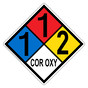 NFPA 704 Diamond Sign with 1-1-2-COR_OXY Hazard Ratings NFPA_PRINTED_112COR_OXY