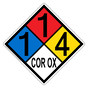 NFPA 704 Diamond Sign with 1-1-4-COR_OX Hazard Ratings NFPA_PRINTED_114COR_OX