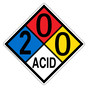NFPA 704 Diamond Sign with 2-0-0-ACID Hazard Ratings