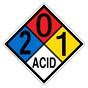 NFPA 704 Diamond Sign with 2-0-1-ACID Hazard Ratings NFPA_PRINTED_201ACID
