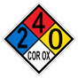 NFPA 704 Diamond Sign with 2-4-0-COR_OX Hazard Ratings NFPA_PRINTED_240COR_OX