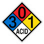 NFPA 704 Diamond Sign with 3-0-1-ACID Hazard Ratings NFPA_PRINTED_301ACID