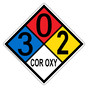 NFPA 704 Diamond Sign with 3-0-2-COR_OXY Hazard Ratings NFPA_PRINTED_302COR_OXY