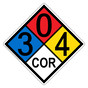NFPA 704 Diamond Sign with 3-0-4-COR Hazard Ratings NFPA_PRINTED_304COR