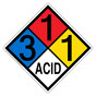 NFPA 704 Diamond Sign with 3-1-1-ACID Hazard Ratings NFPA_PRINTED_311ACID