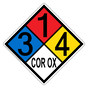 NFPA 704 Diamond Sign with 3-1-4-COR_OX Hazard Ratings NFPA_PRINTED_314COR_OX