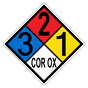 NFPA 704 Diamond Sign with 3-2-1-COR_OX Hazard Ratings