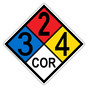 NFPA 704 Diamond Sign with 3-2-4-COR Hazard Ratings NFPA_PRINTED_324COR
