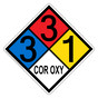 NFPA 704 Diamond Sign with 3-3-1-COR_OXY Hazard Ratings NFPA_PRINTED_331COR_OXY