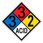 NFPA 704 Diamond Sign with 3-3-2-ACID Hazard Ratings NFPA_PRINTED_332ACID