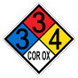 NFPA 704 Diamond Sign with 3-3-4-COR_OX Hazard Ratings NFPA_PRINTED_334COR_OX