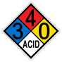 NFPA 704 Diamond Sign with 3-4-0-ACID Hazard Ratings