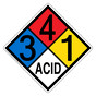 NFPA 704 Diamond Sign with 3-4-1-ACID Hazard Ratings NFPA_PRINTED_341ACID