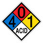 NFPA 704 Diamond Sign with 4-0-1-ACID Hazard Ratings NFPA_PRINTED_401ACID