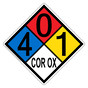NFPA 704 Diamond Sign with 4-0-1-COR_OX Hazard Ratings