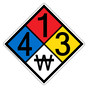 NFPA 704 Diamond Sign with 4-1-3-W Hazard Ratings NFPA_PRINTED_413W