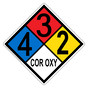 NFPA 704 Diamond Sign with 4-3-2-COR_OXY Hazard Ratings