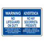 Warning No Lifeguard On Duty Children Custom Bilingual Sign NHB-15351