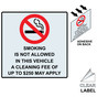 Square Clear SMOKING IS NOT ALLOWED IN THIS VEHICLE CLEANING FEE UP TO $250 Label With Symbol NHE-18149