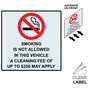 Square SMOKING IS NOT ALLOWED IN THIS VEHICLE CLEANING FEE UP TO $250 Label with Symbol and Front Adhesive NHE-18150-Reverse