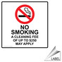 No Smoking Cleaning Fee Of Up To $250 May Apply Label NHE-18163