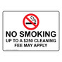 No Smoking Up To A $250 Cleaning Fee May Apply Sign NHE-18139
