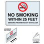 NO SMOKING WITHIN 25 FEET SMOKING PROHIBITED BY STATE LAW Label with Symbol and Front Adhesive NHE-14655-Reverse