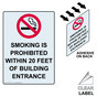 Portrait Clear SMOKING IS PROHIBITED WITHIN 20 FEET OF BUILDING ENTRANCE Label With Symbol NHEP-18465