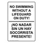 No Swimming Without A Lifeguard On Duty! Bilingual Sign NHB-15086