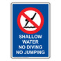 Portrait Blue SHALLOW WATER NO DIVING Sign with Symbol NHEP-50547_BLU