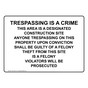 Trespassing Is A Crime This Area Is A Designated Sign NHE-34361